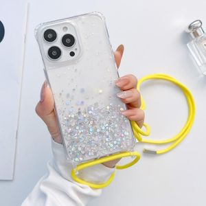 Voor iPhone 14 Pro Max Lanyard Glitter Epoxy Clear Phone Case