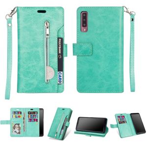 For Samsung Galaxy A70 Multifunctional Zipper Horizontal Flip Leather Case with Holder & Wallet & 9 Card Slots & Lanyard(Mint Green)