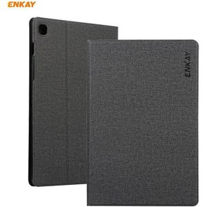 For Samsung Galaxy Tab A7 10.4 2020 T500 / T505 ENKAY Coarse Cloth Pattern PU Leather + TPU Smart Case with Holder & Sleep / Wake-up Function(Black)