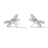 S925 Sterling Silver Pink Dragonfly Ear Stud Women Earrings