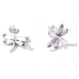 S925 Sterling Silver Pink Dragonfly Ear Stud Women Earrings
