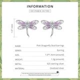 S925 Sterling Silver Pink Dragonfly Ear Stud Women Earrings