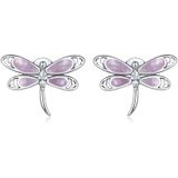 S925 Sterling Silver Pink Dragonfly Ear Stud Women Earrings