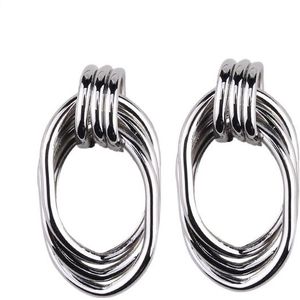 Vintage Trendy Punk Metal Circle Stud Earring for Women(Silver )