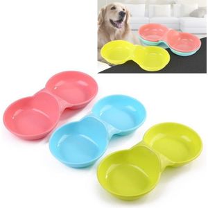 2 PCS Durable Candy-colored Plastic Pet Double Bowl Cat Dog Bowl?Random Color Delivery