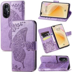 For Huawei Nova 8 Pro Butterfly Love Flower Embossed Horizontal Flip Leather Case with Bracket & Card Slot & Wallet & Lanyard(Light Purple)