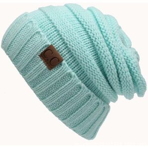 CC Letter Solid Color Wool Hats Concise Knitting Hat(Baby Blue)
