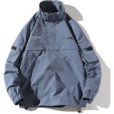 Letters Printed Stand Collar Pullover Coat Loose Casual Jacket for Men (Color:Grey Blue Size:XXL)