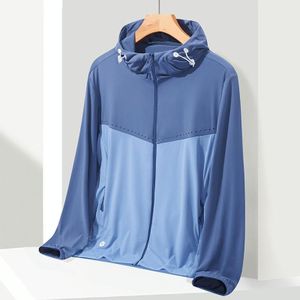 UPF40+ heren en dames zomer hoge elasticiteit ijszijde zonnebrandcrme kleding sportjas  maat: XXXL (blauw-mannelijk)