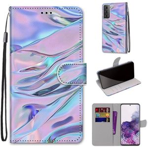 For Samsung Galaxy S21+ Coloured Drawing Cross Texture Horizontal Flip PU Leather Case with Holder & Card Slots & Wallet & Lanyard(Fluorescent Water Pattern)