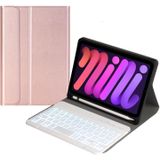 A06BS ultradunne achtergrondverlichting Bluetooth-toetsenbord lederen tas met houder & pen slot voor iPad mini 6 (rose goud)