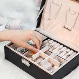 Portable Leather Jewelry Storage Box Necklace Ring Watch Storage Box  Style:Single Layer(Pink)