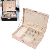 Portable Leather Jewelry Storage Box Necklace Ring Watch Storage Box  Style:Single Layer(Pink)