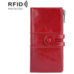 Retro Ladies RFID Wallet Leather Long Mobile Phone Bag(Red)