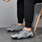 Lente en zomer mannen casual ademende erwten schoenen lederen varkensvel luie sneakers  grootte: 46 (Grijs)