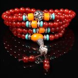 Fashion Jewelry Accessory Garnet Beads Bracelet (Red Agate & Buddha Head)