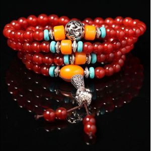 Fashion Jewelry Accessory Garnet Beads Bracelet (Red Agate & Buddha Head)