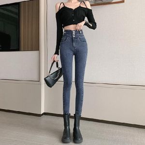 Lente zomer hoge taille slim skinny jeans (kleur: blauwgrijs Maat: 29)