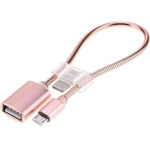 24cm 2A Micro USB to USB Aluminum Alloy Hose OTG Adapter Data Charging Cable with USB-C / Type-C Connector  For Galaxy  Huawei  Xiaomi  HTC  Sony  LG and Other Smartphones(Rose Gold)