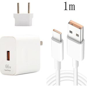 66W USB Fast Charging Travel Charger With EU Plug Conversion Head + 6A USB to Type-C Flash Charging Data Cable  EU Plug(1m)