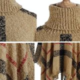 Women Mid-Length Turtleneck Sweater Fringed Cloak Shawl  Size: Free Size(Beige)