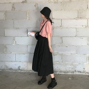 High Waist Drape Skirt Loose And Thin Mid-Length A-Line Skirt  Size: L(Black)