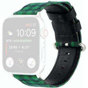 Grid Pattern Round Buckle Leather Watchband For Apple Watch Series 6 & SE & 5 & 4 44mm / 3 & 2 & 1 42mm(Green Black)