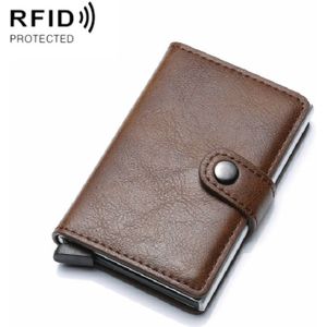 PU Aluminum Alloy Card Case Anti-magnetic RFID Shielding Anti-Theft Wallet(Coffee)