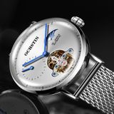 OCHSTIN 6121 Flywheel Mechanical Watch Fashion Hollow Full Automatic Mechanical Watch Business Men Watch Stainless Steel Watch  Waterproof Watch(White)