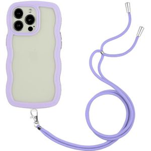 Voor iPhone 15 Pro Lanyard Candy Color Wave TPU Clear PC Phone Case(Paars)
