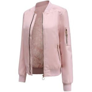 Herfst en winter dunne katoenen ritssluiting casual jas voor vrouwen (kleur: roze maat: XL)