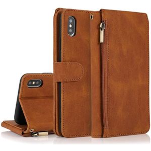 Skin-feel Crazy Horse Texture Zipper Wallet Bag Horizontal Flip Leather Case with Holder & Card Slots & Wallet & Lanyard For iPhone XS Max(Brown)