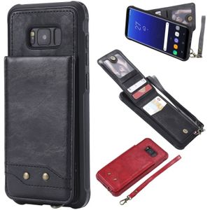 For Galaxy S8+ Vertical Flip Shockproof Leather Protective Case with Short Rope  Support Card Slots & Bracket & Photo Holder & Wallet Function(Black)