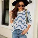 Dames casual pullover sweater ronde hals golfpatroon botsing kleur gebreide trui  maat: S