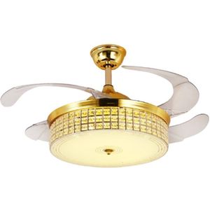 Invisible Crystal Fan LED Chandelier Home Living Room Bedroom Variable Frequency Ceiling Fan Light with Remote Control  Size:52 inch 112 Three Color Change 48W
