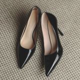 Dames herfst lakleer schoenen puntige neus hoge hakken pumps  maat: 34 (zwart 9 cm)