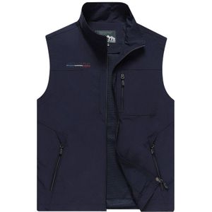 Men Sleeveless Stand Collar Loose Vest Multi-pockets Vest (Color:Dark Blue Size:XXL)