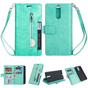 For Huawei Mate 10 Lite / Maimang 6 Multifunctional Zipper Horizontal Flip Leather Case with Holder & Wallet & 9 Card Slots & Lanyard(Mint Green)