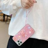 Voor iPhone 13 Pro Starry Sequin Jade Butterfly Epoxy TPU telefoonhoes met riem