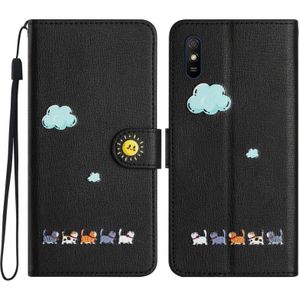 Voor Xiaomi Redmi 9a Cartoon katten lederen telefoonhoes