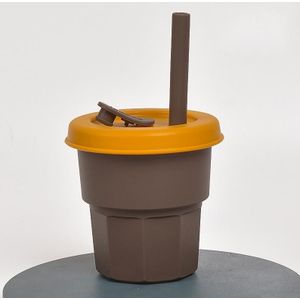 Children Silicone Straw Cups Drop And High Temperature Resistant Water Cups Brown Cup + Turmeric Cover(400ml)