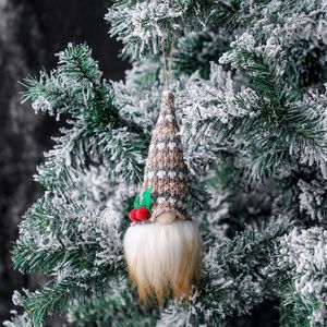 2 PCS Christmas Tree Pendant Knitted Luminous Faceless Doll(Beige Stripes)