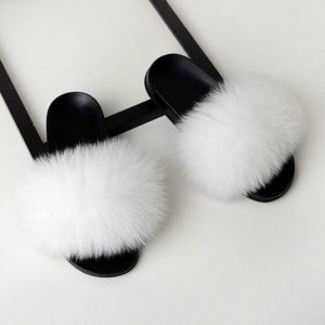 Fox Fur Slippers Flip-flops Non-slip Platte Bont Schoenen Sandalen voor dames  schoenmaat:42-43(26cm)(Wit)