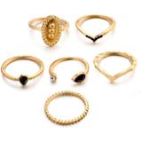 6 PCS Women Bohemian Simple Fashion Embossing Waterdrop With Diamond Rings Set Jewelry(Gold)