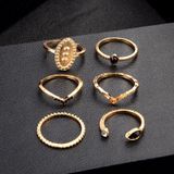 6 PCS Women Bohemian Simple Fashion Embossing Waterdrop With Diamond Rings Set Jewelry(Gold)