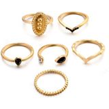 6 PCS Women Bohemian Simple Fashion Embossing Waterdrop With Diamond Rings Set Jewelry(Gold)
