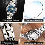 JIN SHI DUN 8813 Fashion Waterproof Luminous Automatic Mechanical Watch  Style:Women(Silver Gold Blue)