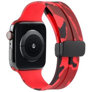 Magnetische sluiting Camouflage siliconen horlogeband voor Apple Watch Series 8 & 7 45 mm / SE 2 & 6 & SE & 5 & 4 44 mm / 3 & 2 & 1 42 mm (camouflage rood)