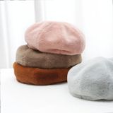 Autumn and Winter Beret Ladies Hats Plush Warmth Retro Painter Hat  Size: Adjustable(Pink)