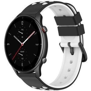 Voor Amazfit GTR 2e 22 mm tweekleurige poreuze siliconen horlogeband (zwart + wit)